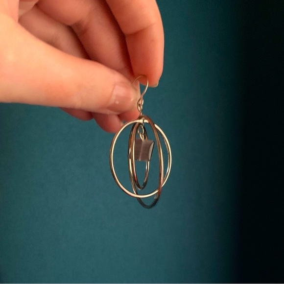 Two-Pair Earring Set - 1 Studs, 1 Dangling Triple Hoops w/Accent Stone - Picture 9 of 10